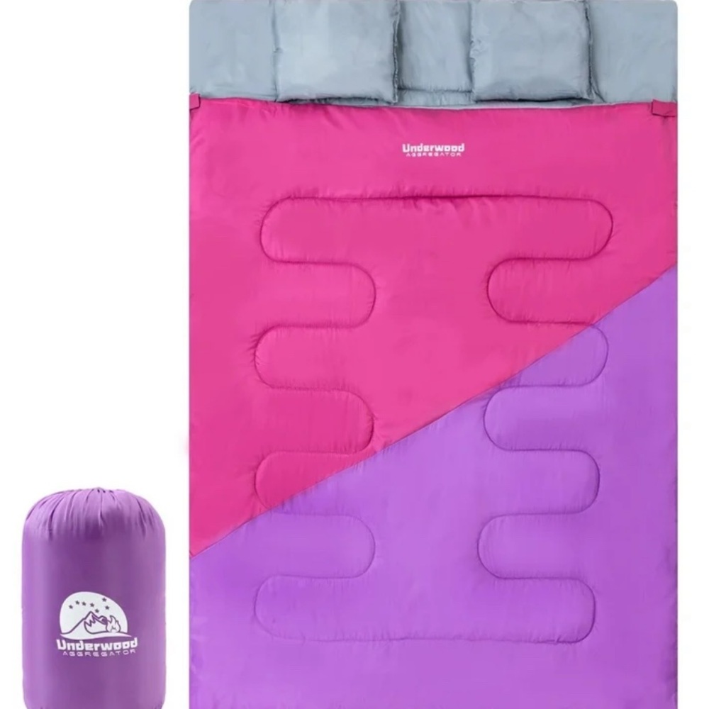 Pink and Purple Double Sleeping bag with Roll-Up Feature